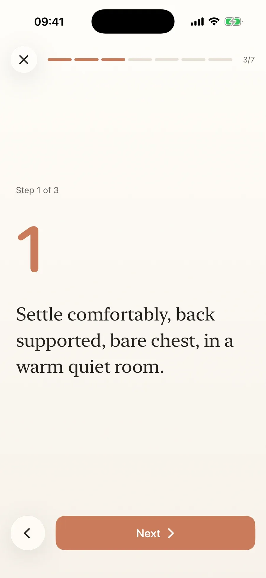 Activity “Skin to skin”, one step per page