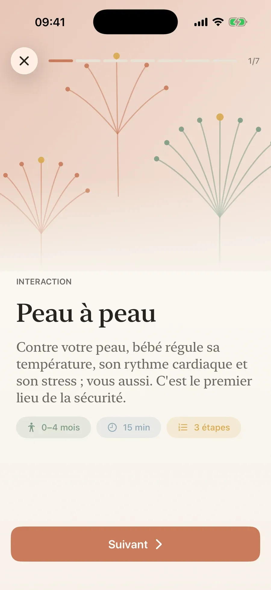 Fiche activité « Peau à peau », étapes comme une recette