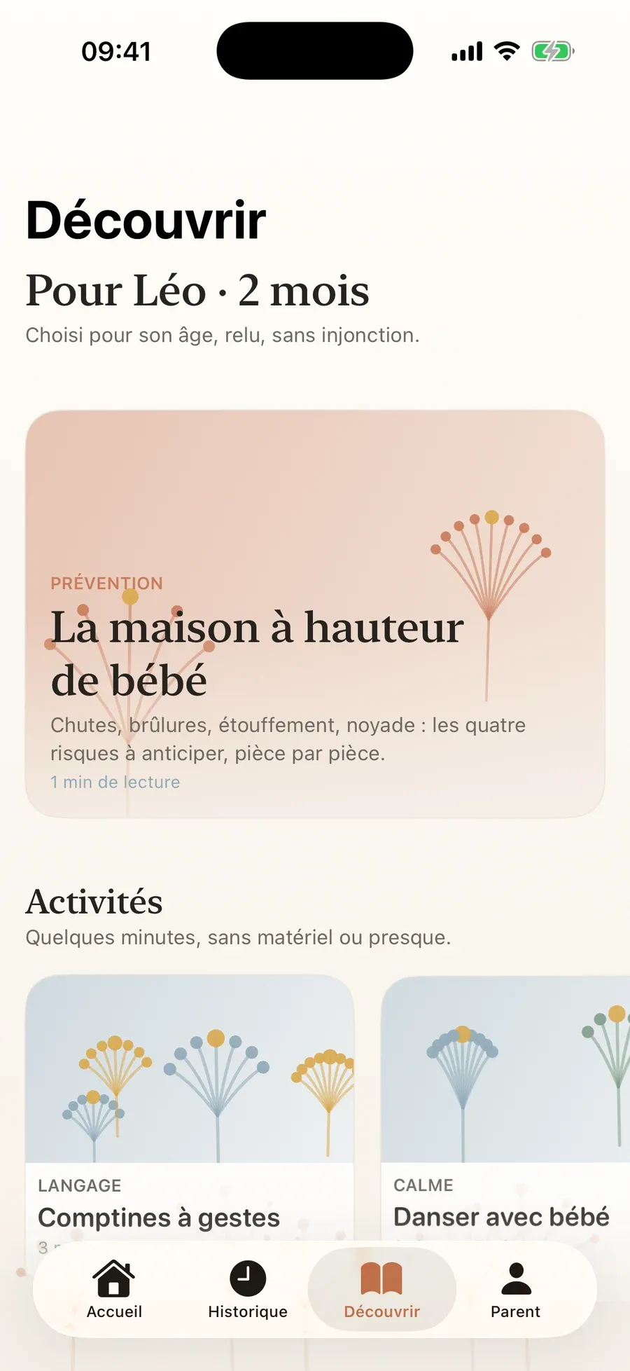 Découvrir : « Pour Léo · 2 mois », article à la une, activités